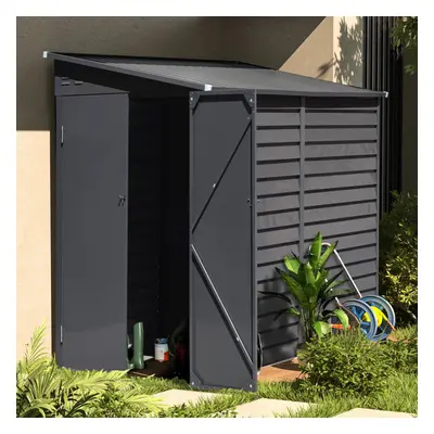 (Grey) 8.8 x 4.7 ft Pent Metal Garden Storage Shed Motorcycle Shed with Lockable Door