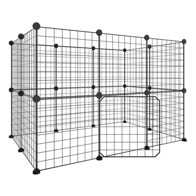 (20-panel with door, 4.3 cm) vidaXL Pet Cage Black Steel Rabbit Hutch Pet Cage 1.5 cm/4.3 cm Mul