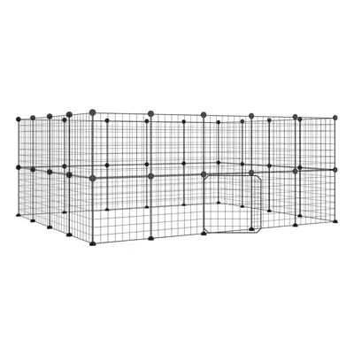 (36-panel with door, 4.3 cm) vidaXL Pet Cage Black Steel Rabbit Hutch Pet Cage 1.5 cm/4.3 cm Mul