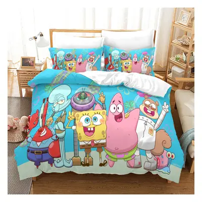 (King-240x220cm, 1) SpongeBob SquarePants Kids Single Double Bed Linen 3D Duvet Cover Set