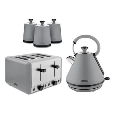 Tower Sera Grey Pyramid Kettle Slice Toaster & Canisters Kitchen Set