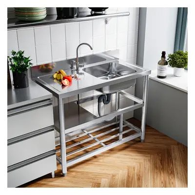 1 Compartment Commercial Floorstanding Stainless Steel Kitchen Sink with Shelf 100cm