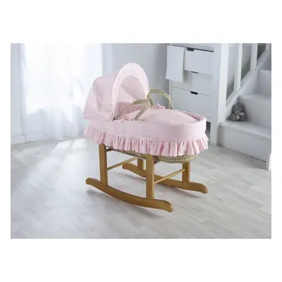 Girls Pink BA Palm Moses Basket with Rocking Stand Deluxe Natural