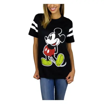 Disney Womens Mickey Mouse Varsity Football Tee (Black Small)