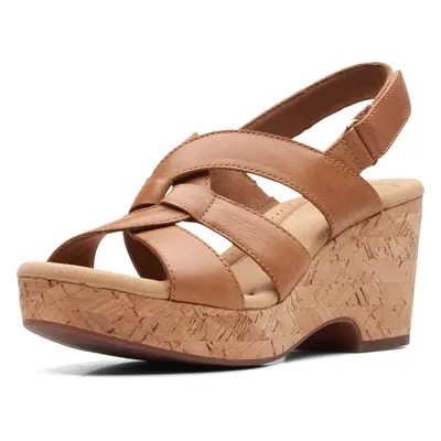 Clarks Giselle Beach Wedge Sandal Tan Leather Medium