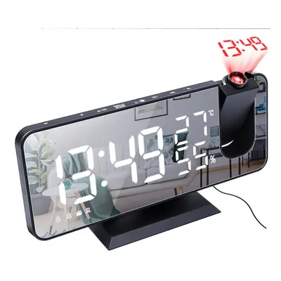 (Black+White) LED Digital Alarm Clock FM Radio HD Time Projection Mirror Clocks Snooze Function 