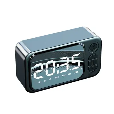 (Black) Bluetooth Speaker Portable Wireless Speaker Creative LED Alarm Clock Outdoor TF Card Spe