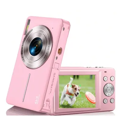 (Pink) FHD 1080P Digital Camera, 44MP Point And Shoot, 16X Zoom, Anti-Shake, Vlogging