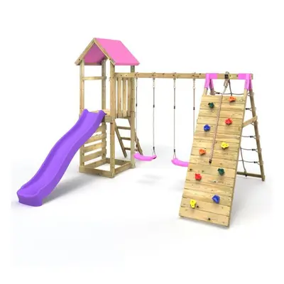 (Greenhorn Pink) Rebo Challenge Wooden Climbing Frame with Swings, Slide and Up & Over Climbing 