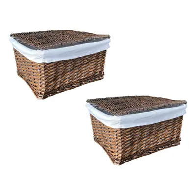 (OAK, Set of Extra Large) Lidded Wicker Storage Hamper Basket Lining