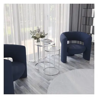 (Chrome Legs Transparent Glass) Pcs Round Nesting Side Tables Set Tempered Glass Top Metal Leg C