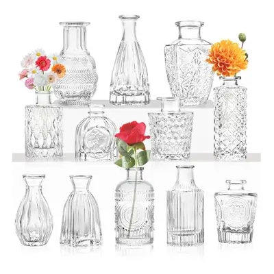 Glass Bud Vase - Small Vases for Flowers, Clear Bud Vases in Bulk, for Centerpieces, Mini Vintag