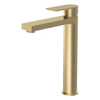 Contemporary Tall Mono Basin Mixer Tap - Brushed Brass