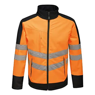 (2XL, Orange/Navy) Regatta Unisex Hi Vis Pro Reflective Softshell Work Jacket