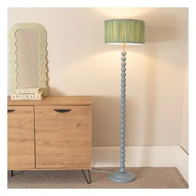 ValueLights Bobbins Ruched Green Shade Powder Blue Floor Lamp & Bulb