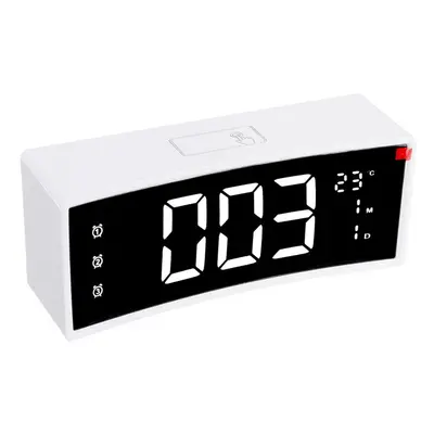 (White) LED Alarm Clock Digital Snooze Touch Control Table Clock Day Time Temperature Display Ho