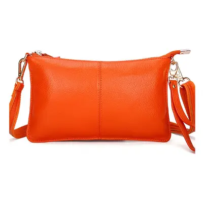 (Orange) Women Genuine Leather Day Clutches Candy Color Bags Women's Fashion Crossbody Bags Smal