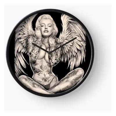 (MARILYN Vintage Abstract Tattooed Angel Print=5063) Wall Clock Inch Funny Mantel & Tabletop Art