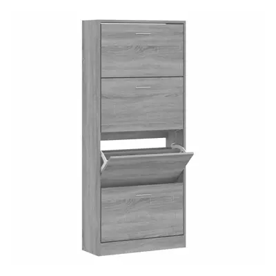 (Grey sonoma, x x cm (W x D x H)) New Wood Shoe Cabinet 2Drawer Storage Cupboard Rack Shelf Mult