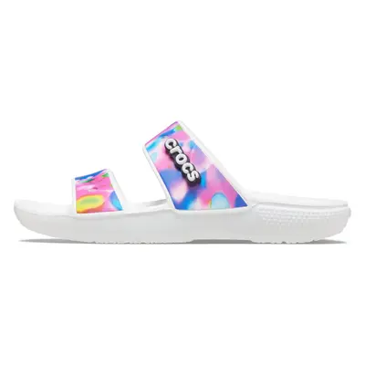 crocs Unisex-Adult classic Tie Dye Two-Strap Sandals WhitePink Me