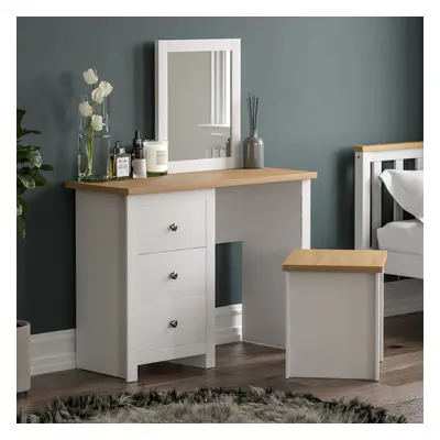 (White & Oak) Arlington Drawer Dressing Table Mirror Stool Set