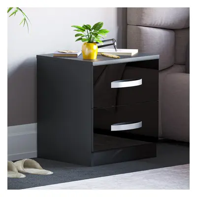 (Black) Hulio Drawer Bedside Table Cabinet Nightstand