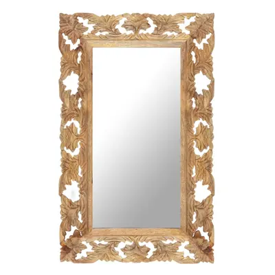 vidaXL Solid Mango Wood Hand Carved Mirror Brown Wooden Wall Makeup Accessory