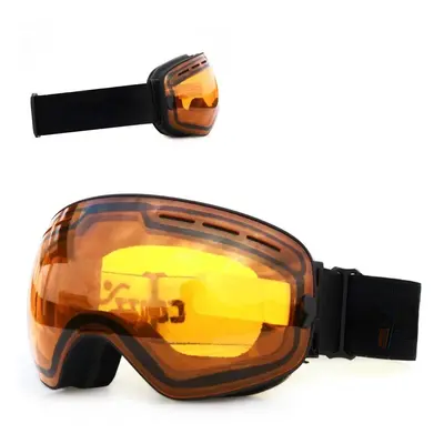 (Orange and Black) Ski Goggles Double Layers UV400 Anti-Fog Big Mask Glasses for Skiing Snowboar