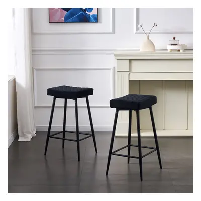 (Black(Velvet), 2PCS) 2X4X Round Velvet Bar Pub Stools Chairs Seats