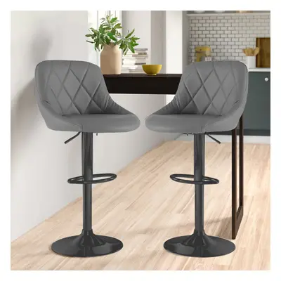 (Dark Grey ) Set of Madrid Faux Leather Matt Black Barstools