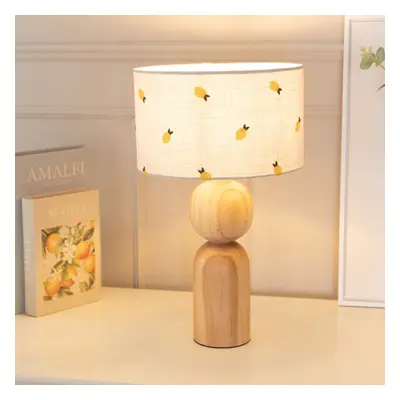 ValueLights Azalea Lemon Embroidered Shade Wooden Table Lamp & Bulb