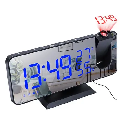 (Black shell with blue light) LED Mirror Alarm Clock Big Screen Temperature and Humidity Display