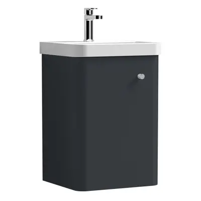 Wall Hung Door Vanity Unit with Ceramic Sink - 400mm - Soft Black