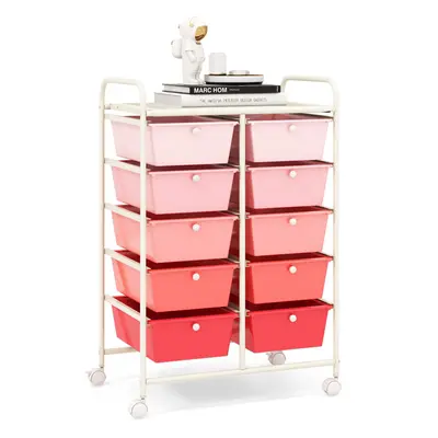 10-Drawer Storage Trolley Rolling Cart with Handle Sturdy Metal Framed