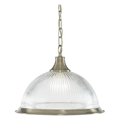 Clear Ribbed Glass Pendant With Metal Trim