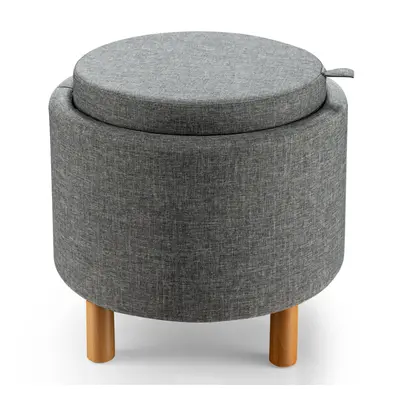 Round Storage Ottoman with Tray Fabric Sitting Stool w/ Soft Padding