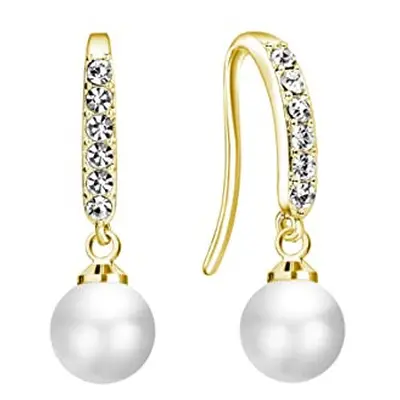 Gold Plated Pearl Drop Earrings Created with Zircondia? Crystals