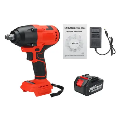 (One Battery, US Plug) 1200N.M 388VF 1/2 Inch Electric Impact Wrench Brushless Wrench Rechargeab