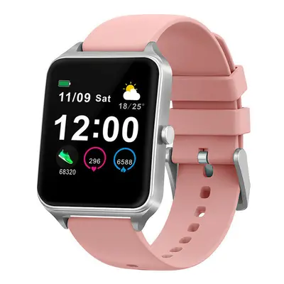 (Pink) 1.4 Inch Big Display Full Touch Wristband Metal Case Blood Pressure Monitor Weather Forec