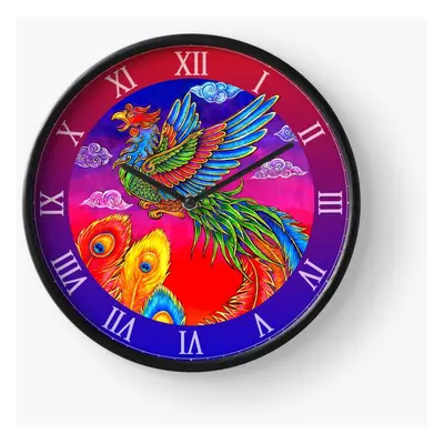 (Fenghuang Chinese Phoenix Rainbow Bird=5070) Wall Clock Inch Funny Mantel & Tabletop Art Decor 