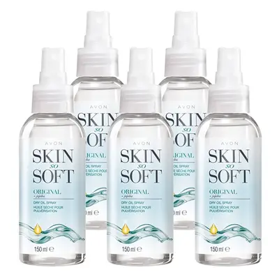 5 x 150ml Bottles of Avon Skin So Soft Original Dry Oil Body Spray