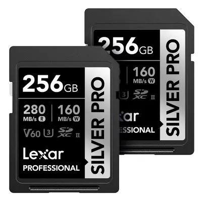 Lexar 256GB (2-PK) Professional SILVER PRO SDXC Memory Card UHS-II C10 U3 V60 Full-HD & 4K Video