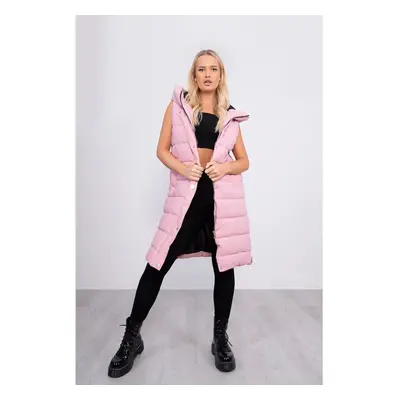 (Pink, UK14) WOMENS LADIES LONG LINE HOODED PUFFER GILET JACKET PADDED VEST TOP BODY WARMER