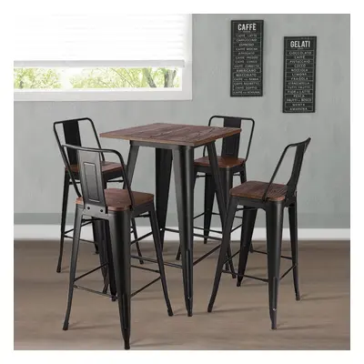 Tall Industrial Wood Top Bar Stool Set Metal Bar Table Indoor Outdoor Cafe Bistro Chairs