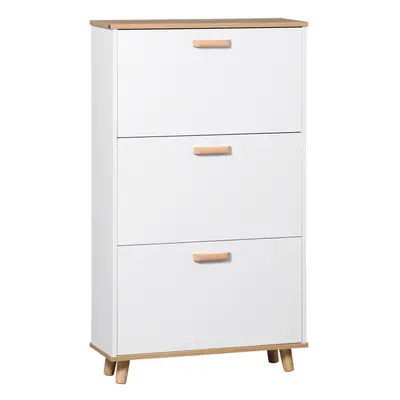 HOMCOM Pair Slim Shoe Storage Cabinet w/ Flip Drawers for Entryway Hallway