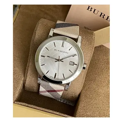 BURBERRY BU9357 MENS WATCH MULTICOLOUR STRAP SILVER DIAL SILVER CASE