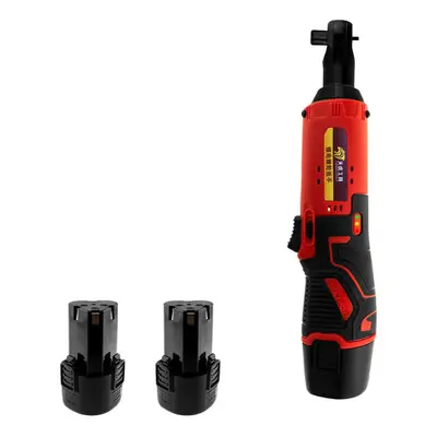 (Red, US Plug) 3/8" 12V Cordless Electric Wrench LED Ratchet Right Angle Wrench Tool Set w/ Batt