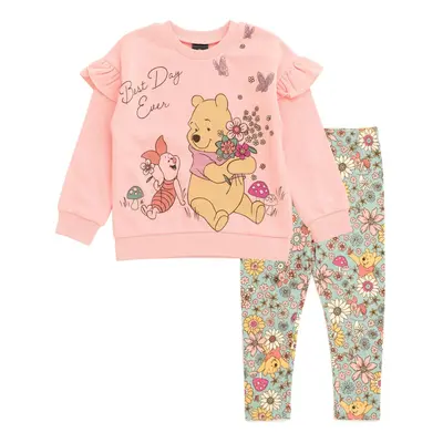 Disney Winnie the Pooh Piglet Floral Infant Baby Girls Fleece Sweatshirt and Leggings Outfit Set