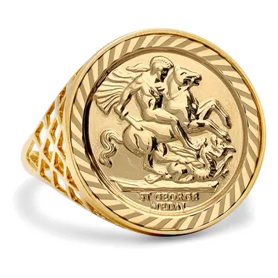 (T) Jewelco London Men's Solid 9ct Yellow Gold St George Dragon Slayer Basket Half-Sovereign-Siz