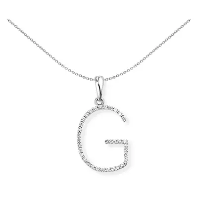 Jewelco London 18ct White Gold Pave Diamond Initial Charm Pendant Letter G 11mm x 21mm - INNR027